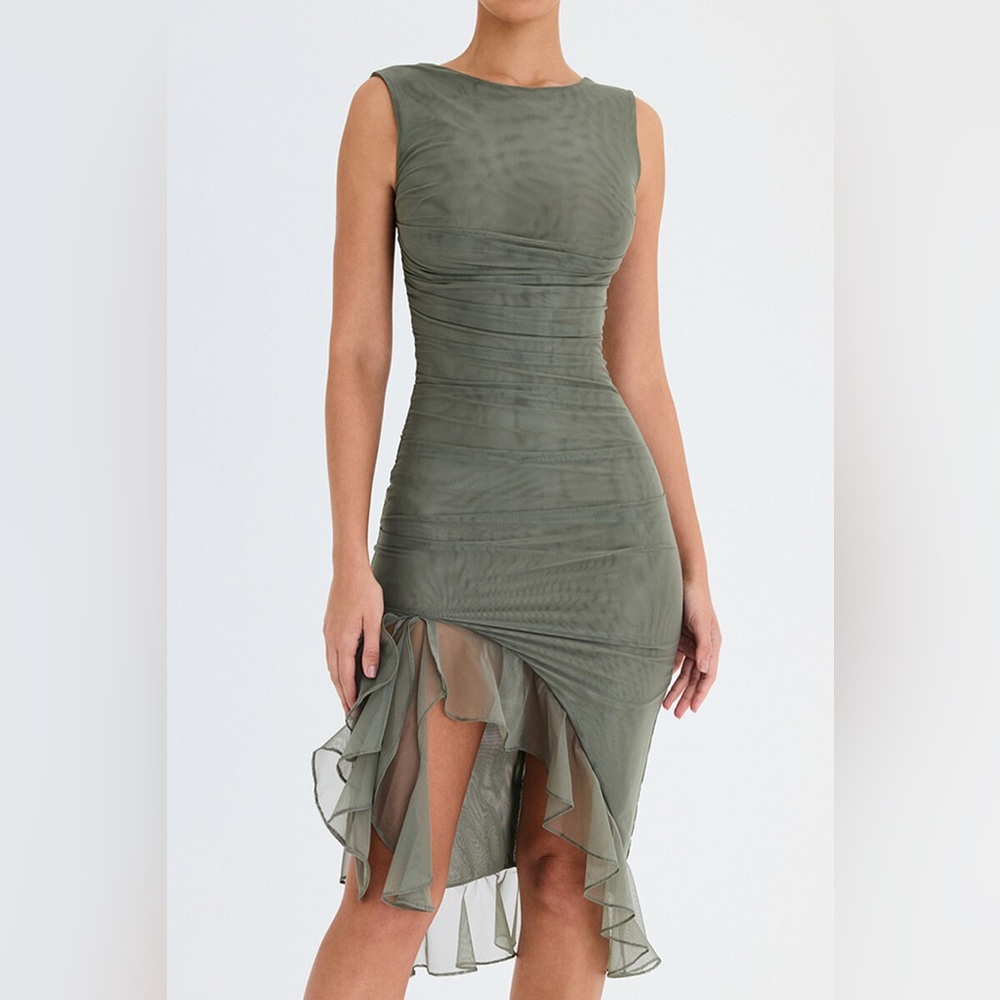 Bay Leaf Ruffle Midi Dress